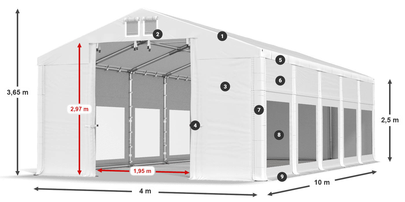 Tető: FR 620 PVC Falak: MS 580 PVC 2,5 m jelmagyarázat
