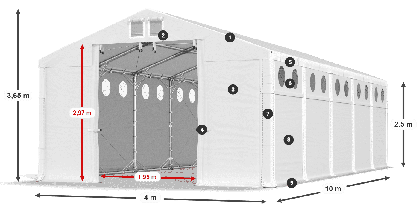 Tető: FR 620 PVC Falak: SD O 500 PVC 2,5 m jelmagyarázat