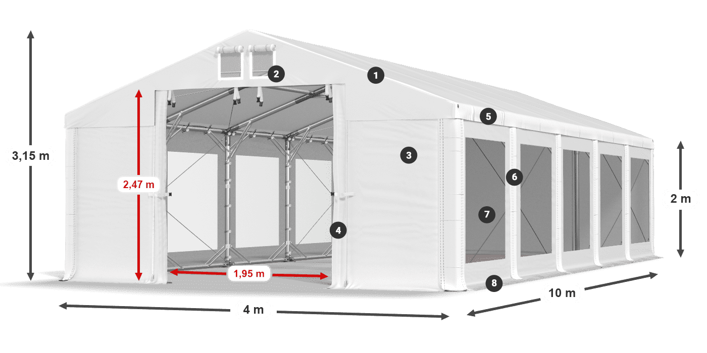 Tető: FR 620 PVC Falak: MS 580 PVC 2 m jelmagyarázat