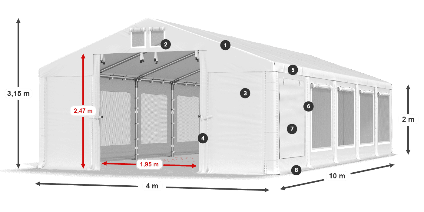 Tető: FR 620 PVC Falak: SD 500 PVC 2 m jelmagyarázat