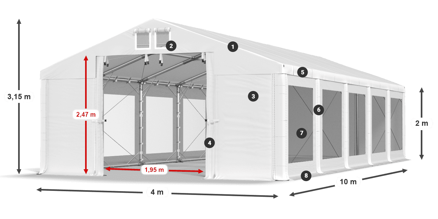 Tető: MS 580 PVC Falak: MS 580 PVC 2 m jelmagyarázat