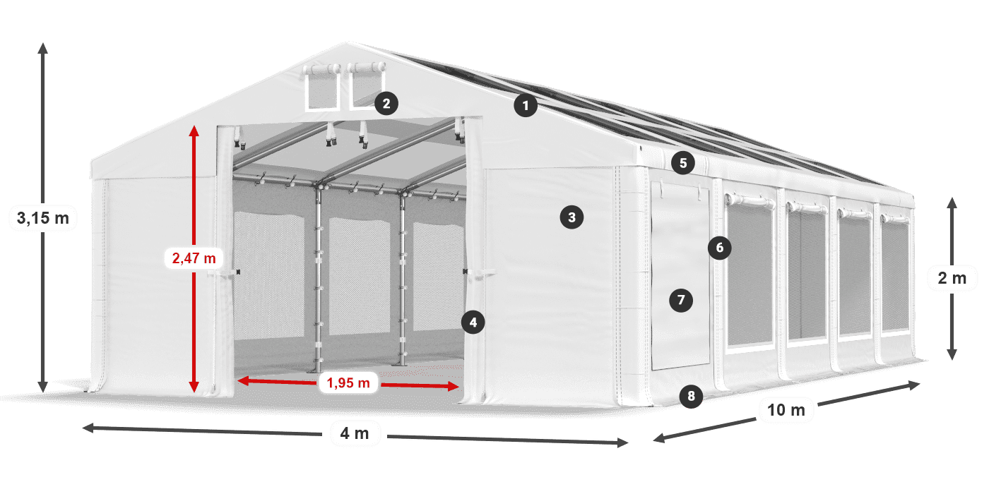 Tető: MS T 580 PVC Falak: SDM 500 PVC 2 m jelmagyarázat
