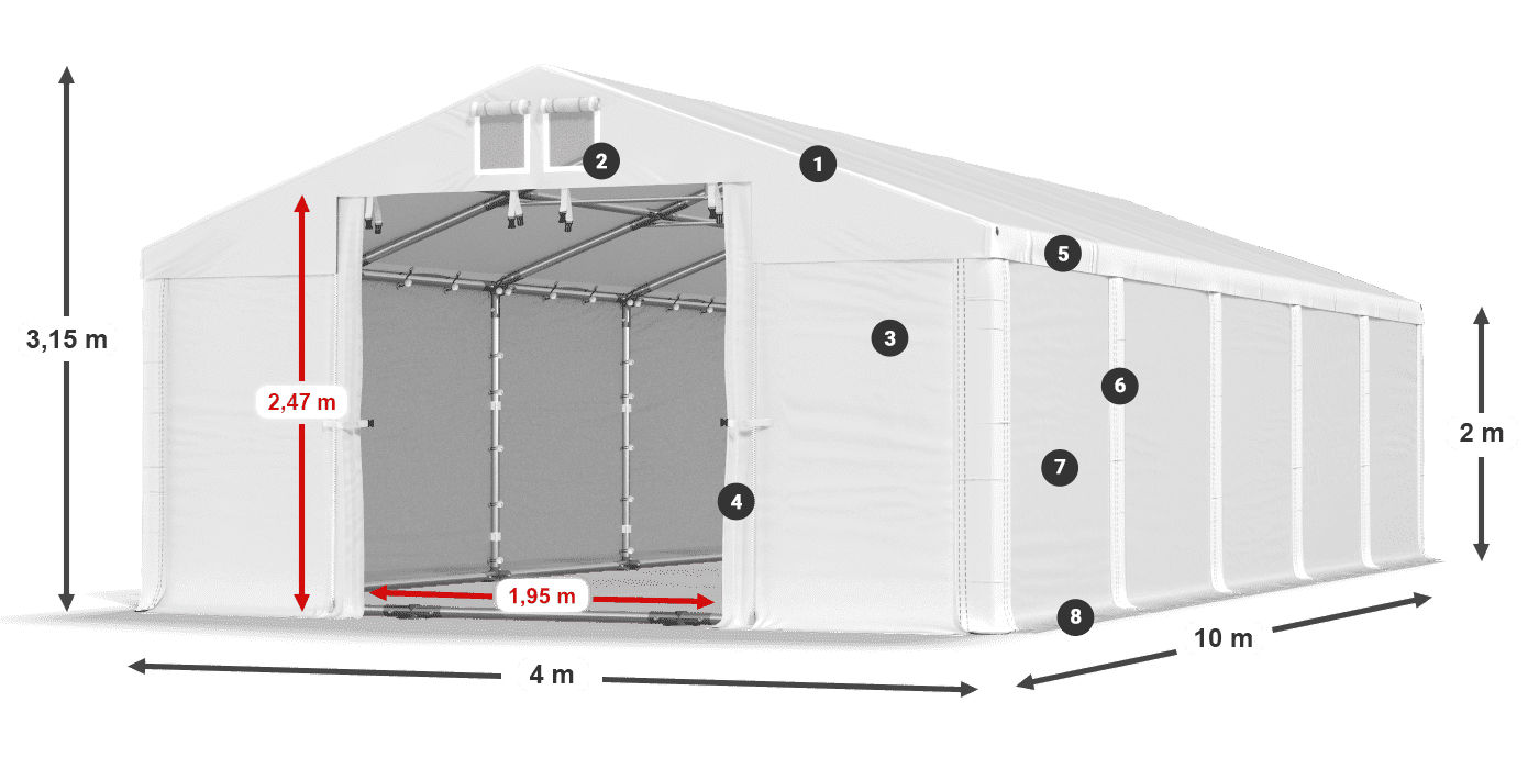 Tető: MS 580 PVC Falak: SD 500 PVC 2 m jelmagyarázat