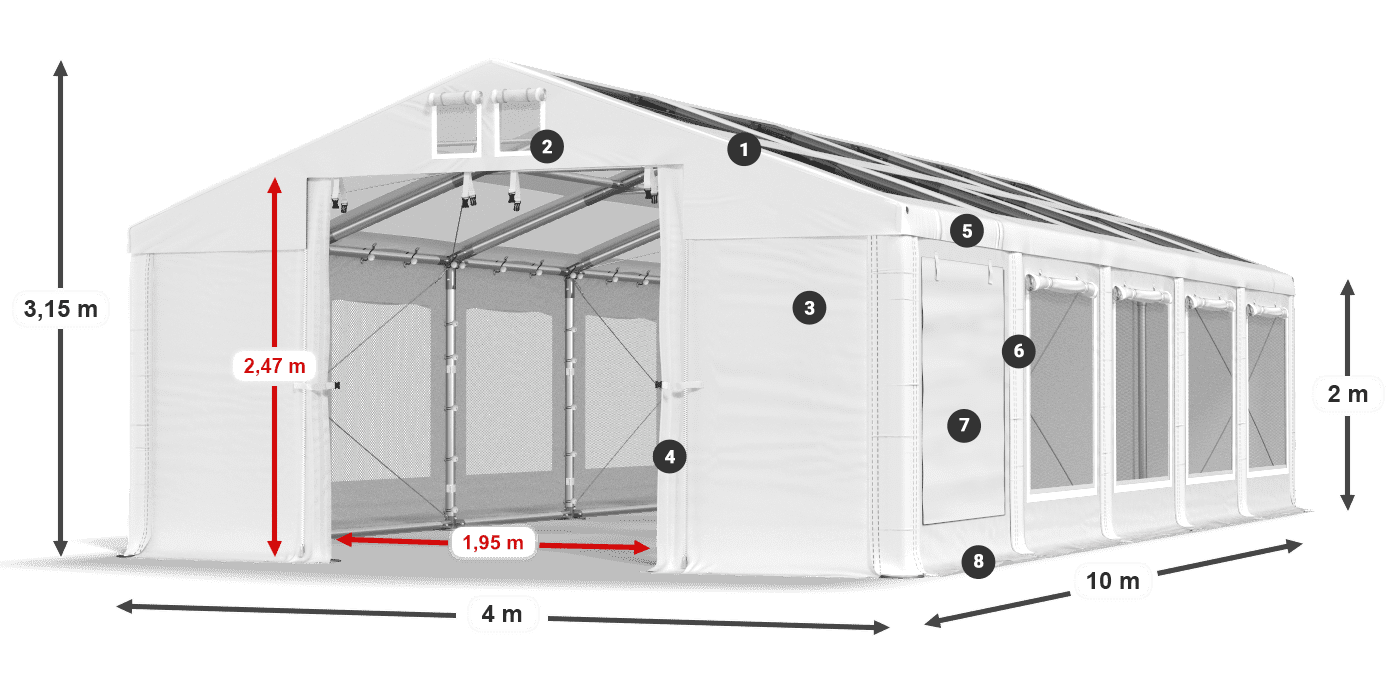 Tető: MS T 580 PVC Falak: SDM 500 PVC 2 m jelmagyarázat