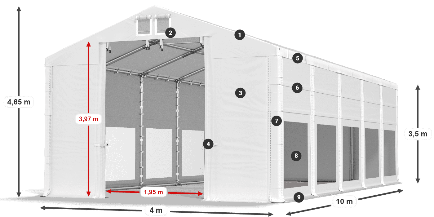 Tető: FR 620 PVC Falak: MS 580 PVC 3,5 m jelmagyarázat