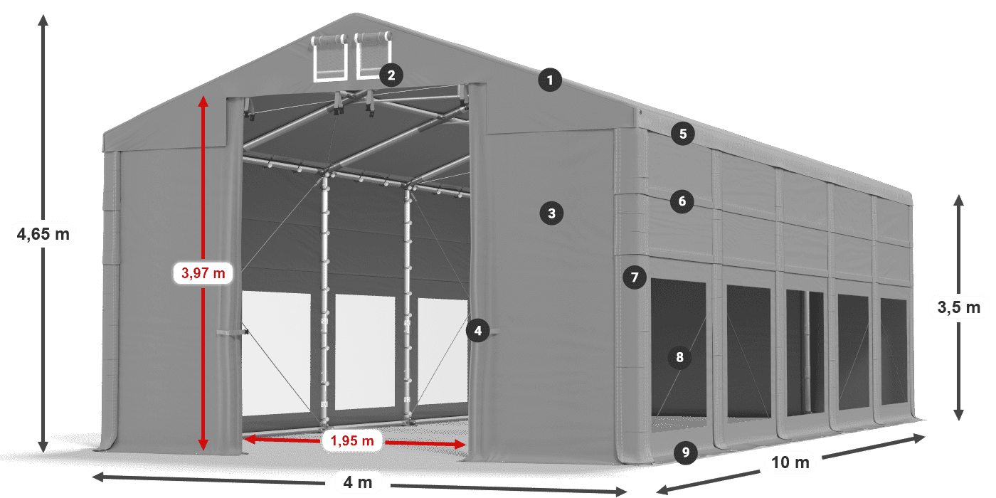 Tető: FR 620 PVC Falak: MS 580 PVC 3,5 m jelmagyarázat
