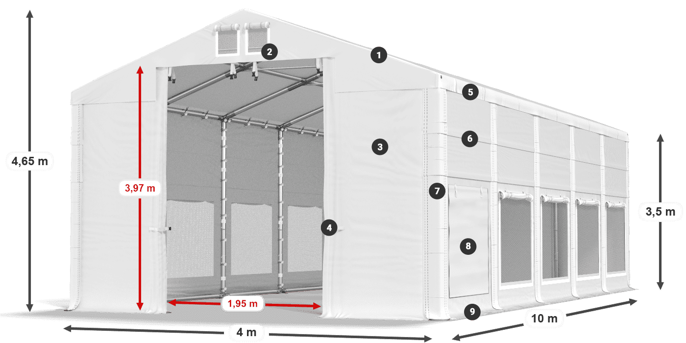 Tető: FR 620 PVC Falak: SD 500 PVC 3,5 m jelmagyarázat