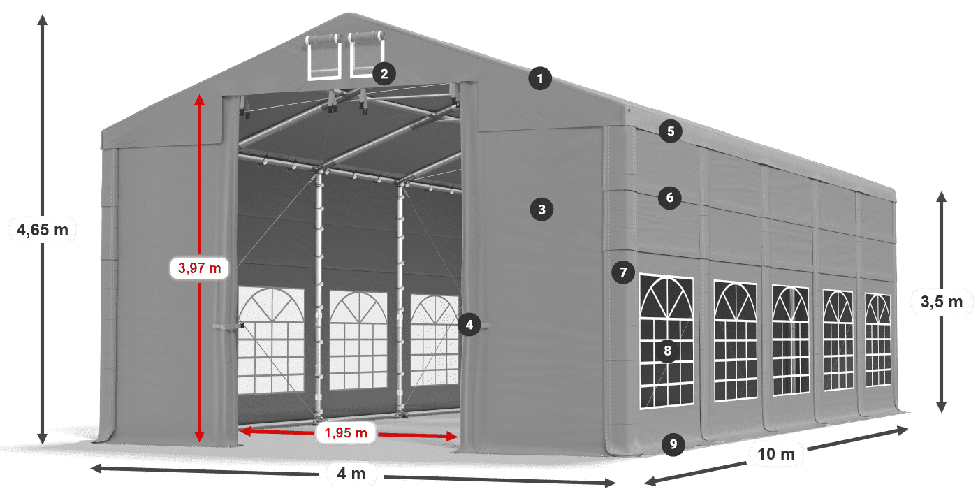 Tető: FR 620 PVC Falak: SD 500 PVC 3,5 m jelmagyarázat
