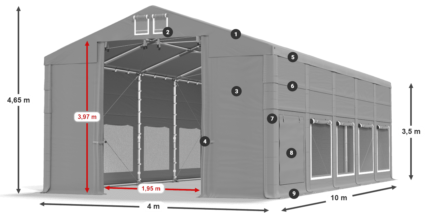Tető: FR 620 PVC Falak: SD 500 PVC 3,5 m jelmagyarázat