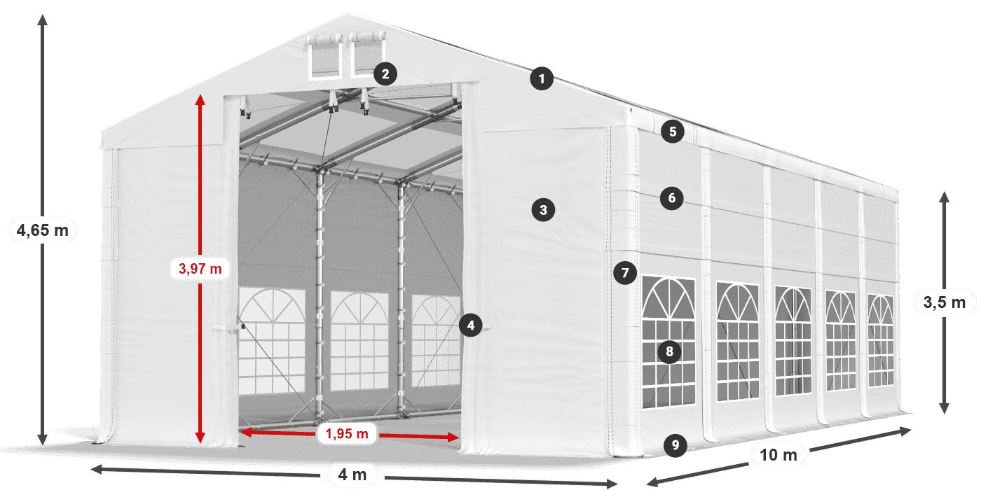 Tető: MS T 580 PVC Falak: SD 500 I PVC 3,5 m jelmagyarázat