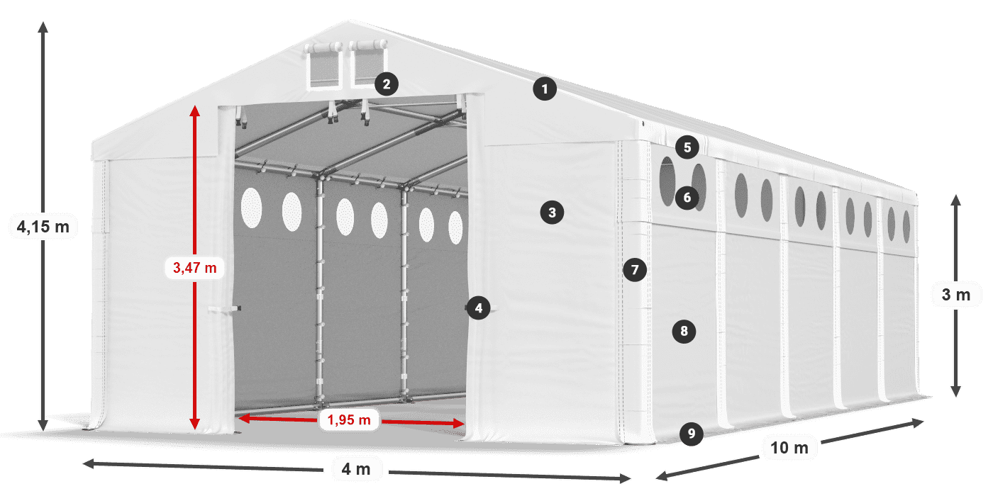 Tető: FR 620 PVC Falak: MS O 580 PVC 3 m jelmagyarázat