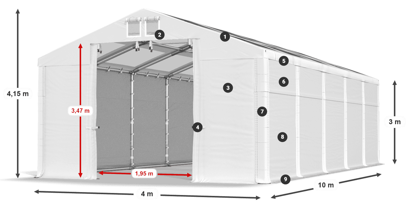 Tető: MS T 580 PVC Falak: FR 620 PVC 3 m jelmagyarázat