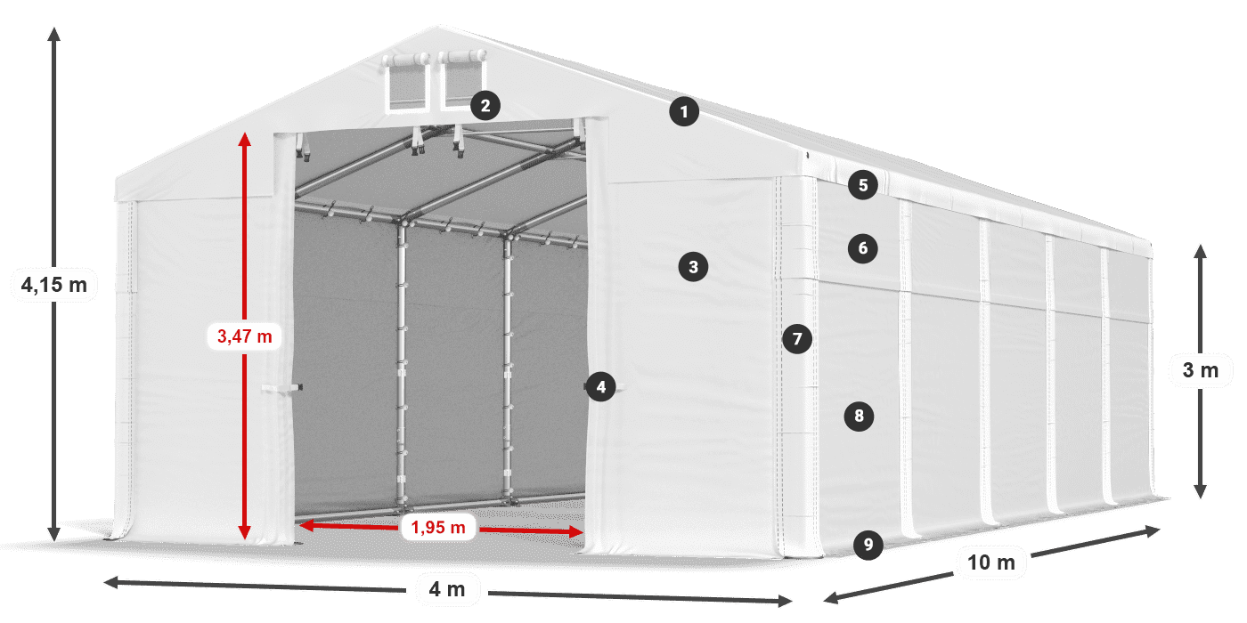 Tető: MS 580 PVC Falak: SD 500 PVC 3 m jelmagyarázat