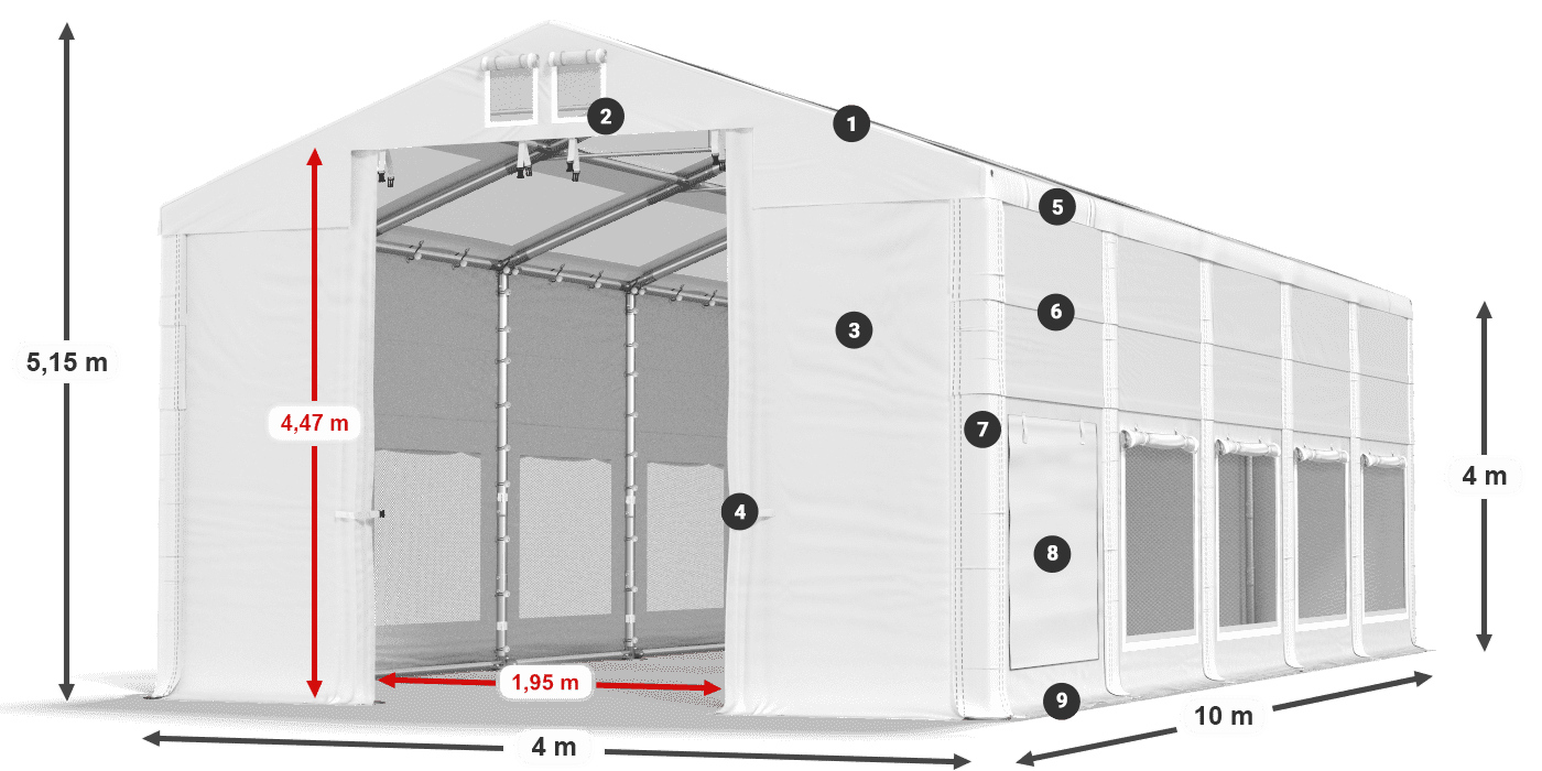 Tető: MS T 580 PVC Falak: SD M 500 PVC 4 m jelmagyarázat