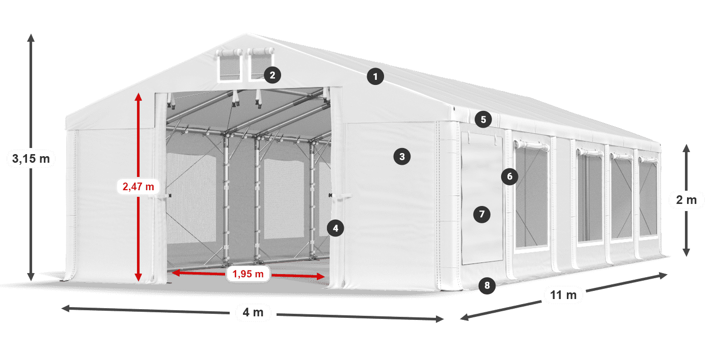 Tető: FR 620 PVC Falak: SD 500 PVC 2 m jelmagyarázat