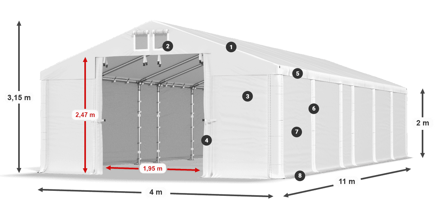 Tető: FR 620 PVC Falak: SD 500 PVC 2 m jelmagyarázat
