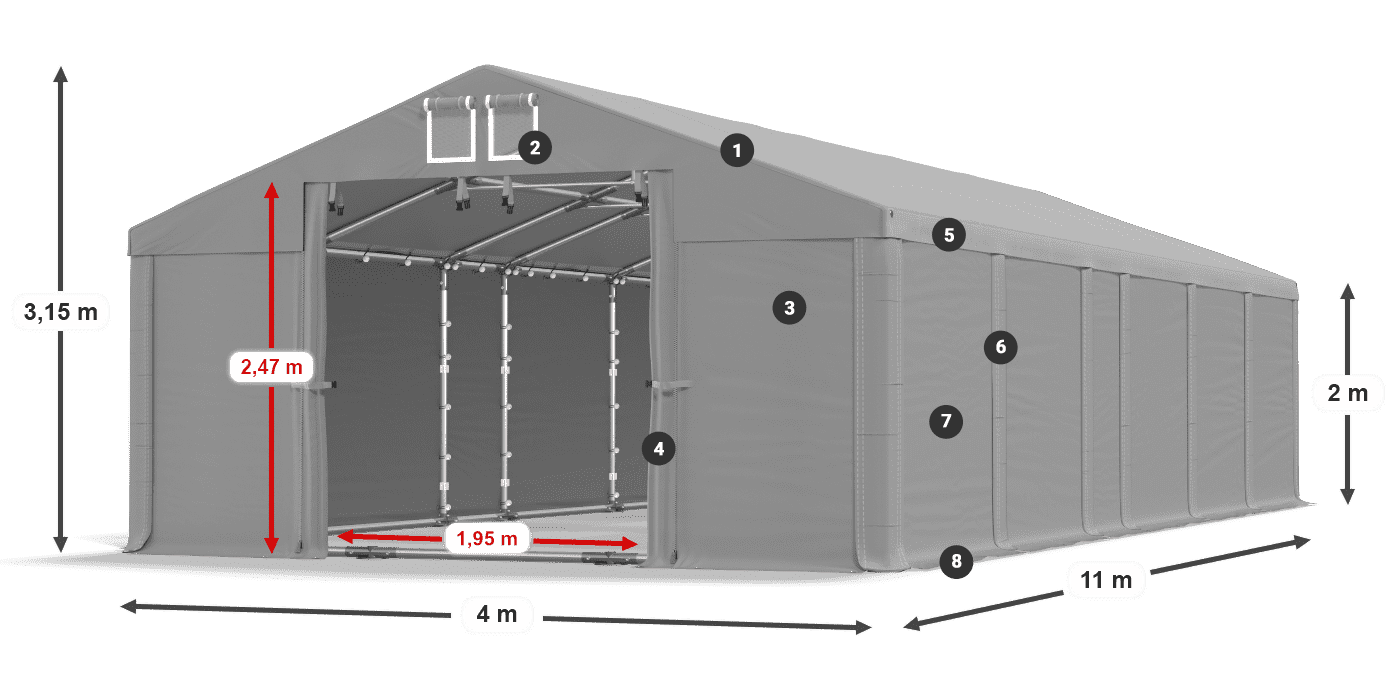 Tető: FR 620 PVC Falak: SD 500 PVC 2 m jelmagyarázat