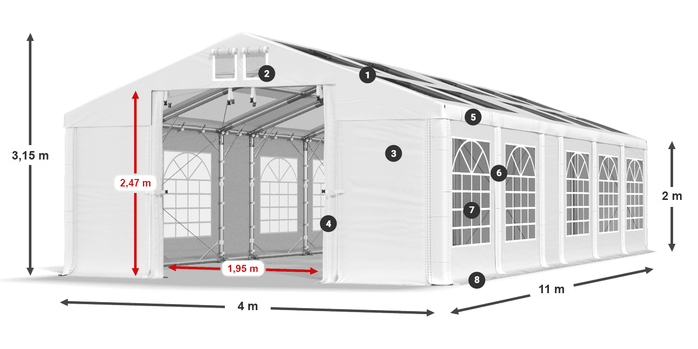 Tető: MS T 580 PVC Falak: FR 620 PVC 2 m jelmagyarázat