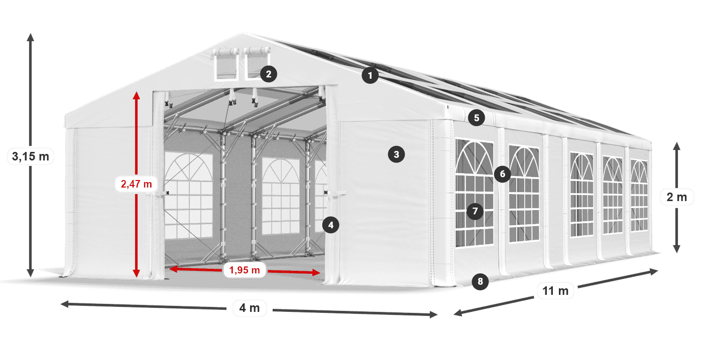 Tető: MS T 580 PVC Falak: FR 620 PVC 2 m jelmagyarázat