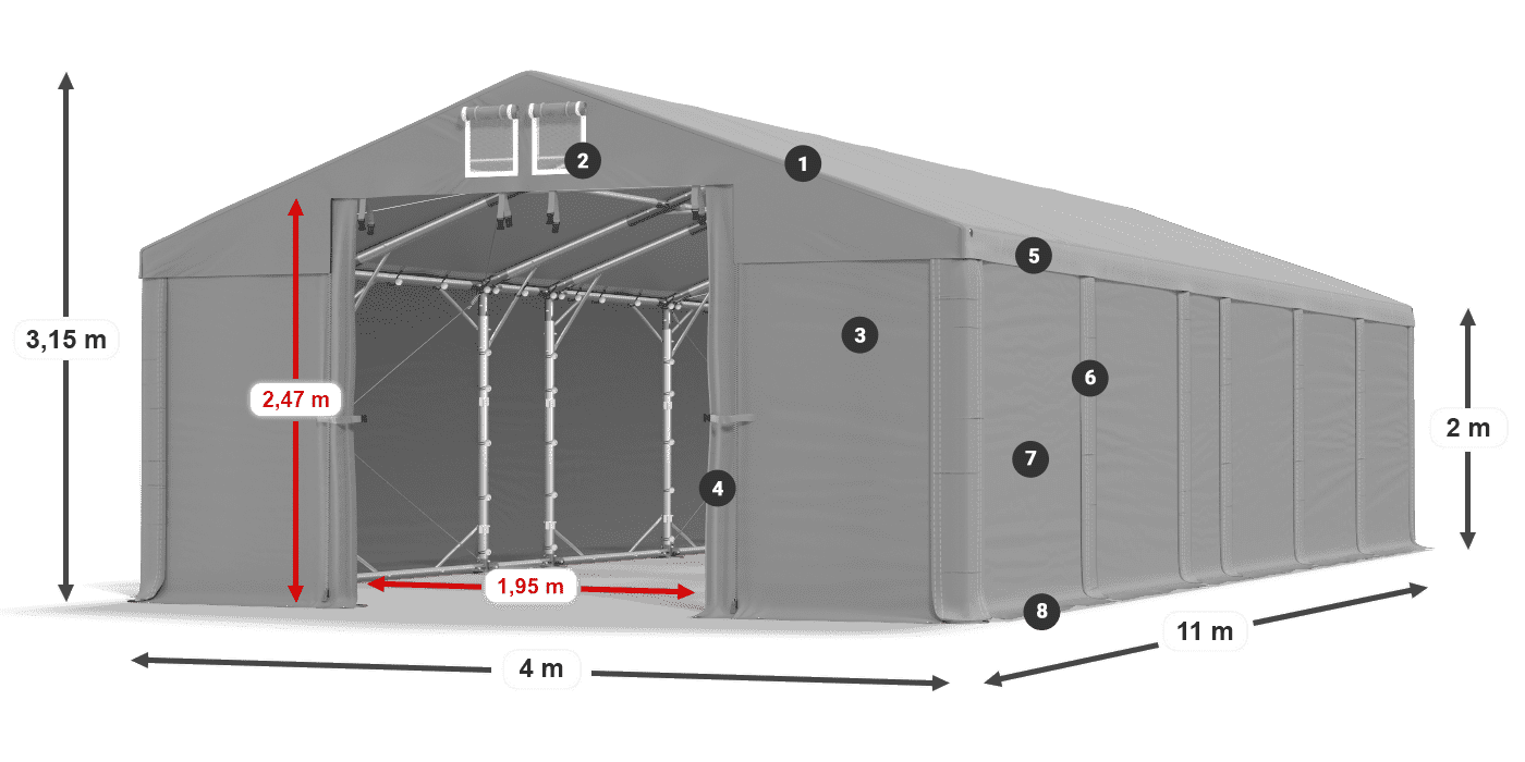 Tető: MS 580 PVC Falak: SD 500 PVC 2 m jelmagyarázat