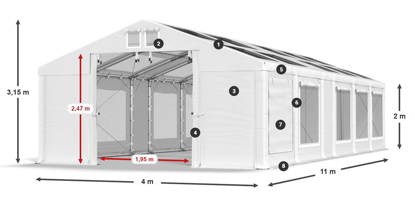 Tető: MS T 580 PVC Falak: SDM 500 PVC 2 m jelmagyarázat