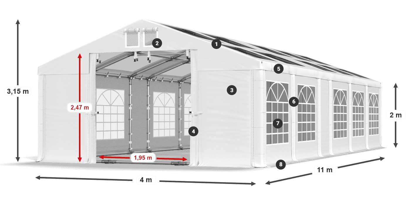 Tető: MS 580 PVC Falak: SD 500 PVC 2 m jelmagyarázat