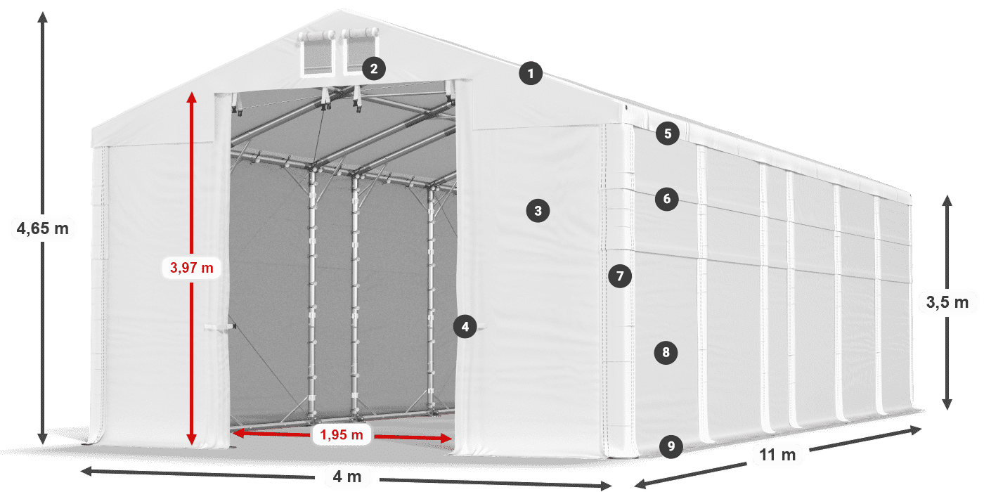 Tető: FR 620 PVC Falak: MS 580 PVC 3,5 m jelmagyarázat