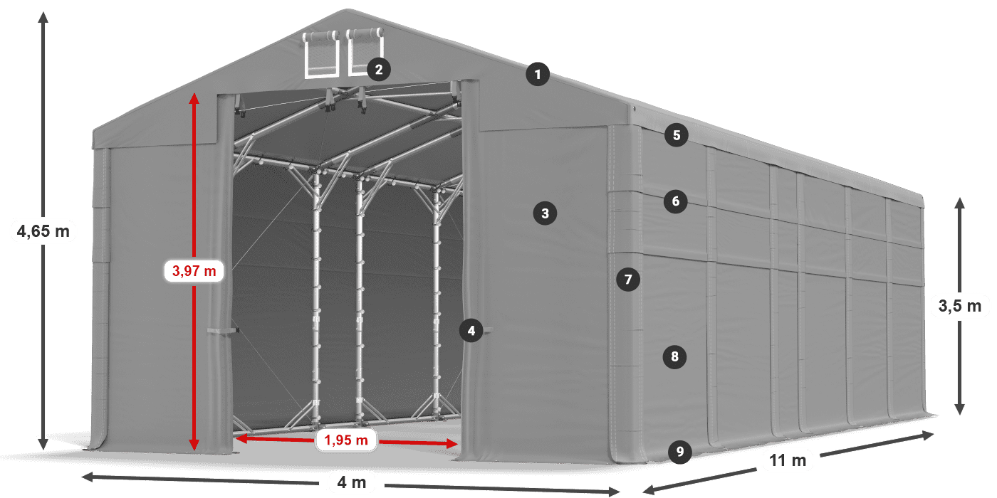 Tető: MS 580 PVC Falak: SD 500 PVC 3,5 m jelmagyarázat