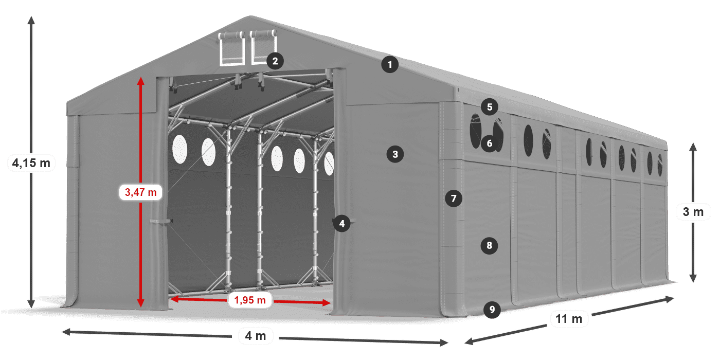 Tető: MS 580 PVC Falak: SD O 500 PVC 3 m jelmagyarázat