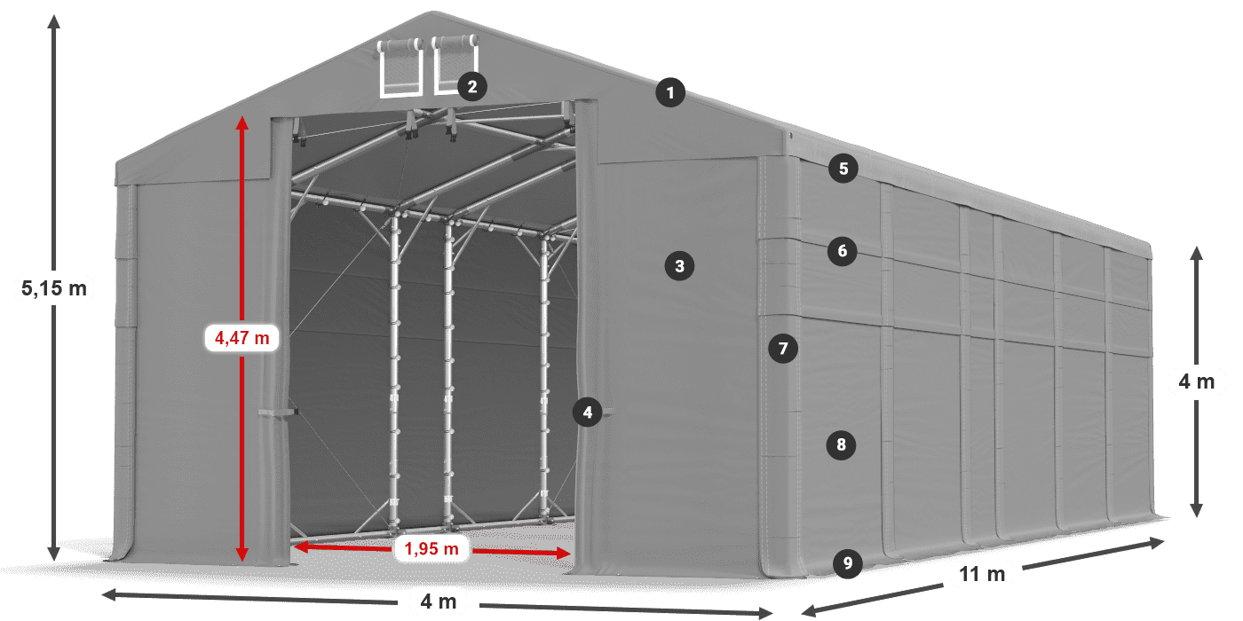 Tető: MS 580 PVC Falak: SD 500 PVC 4 m jelmagyarázat