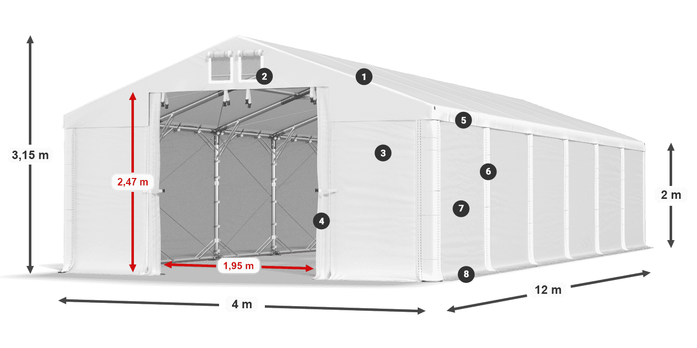 Tető: FR 620 PVC Falak: SD 500 PVC 2 m jelmagyarázat