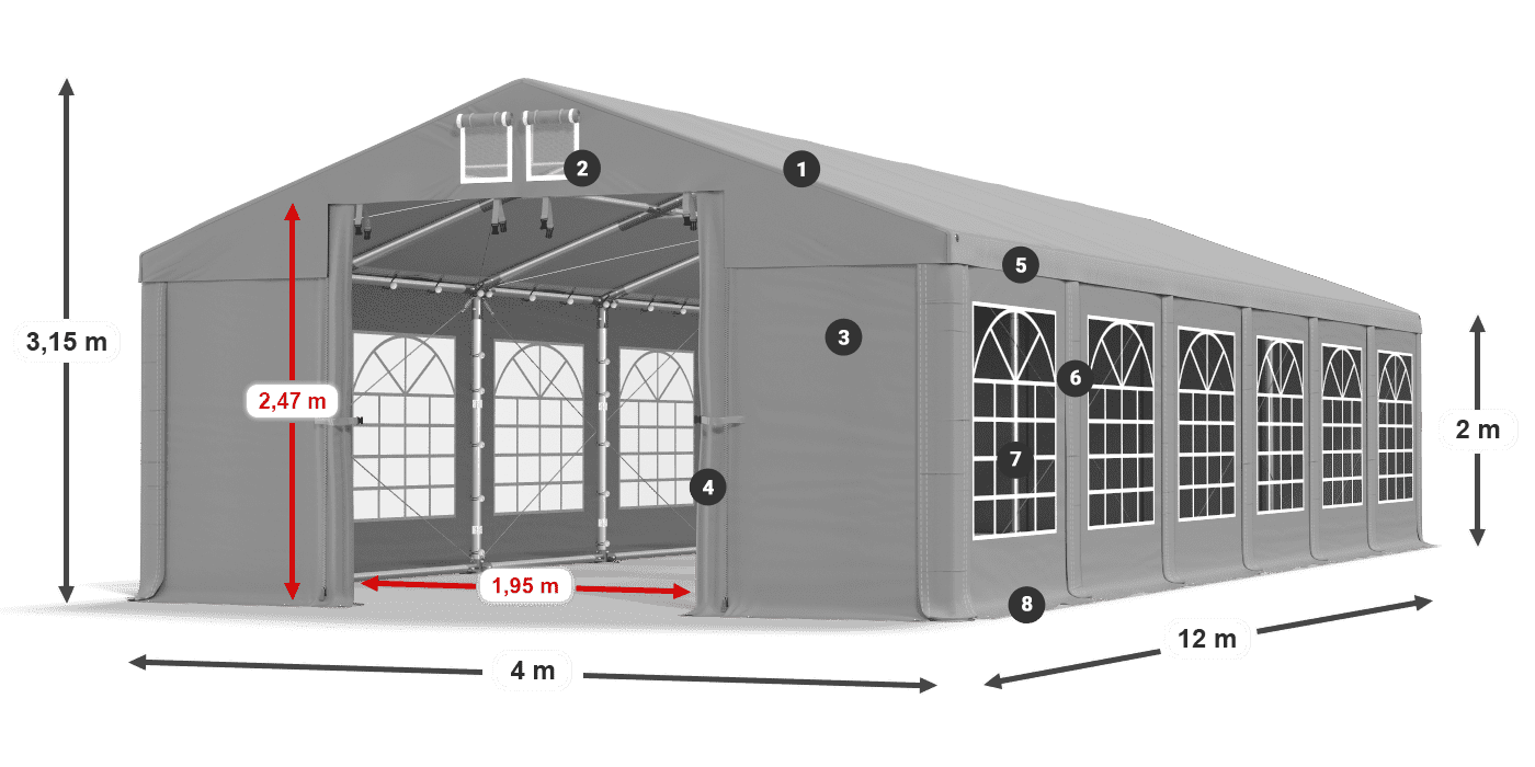 Tető: FR 620 PVC Falak: SD 500 PVC 2 m jelmagyarázat
