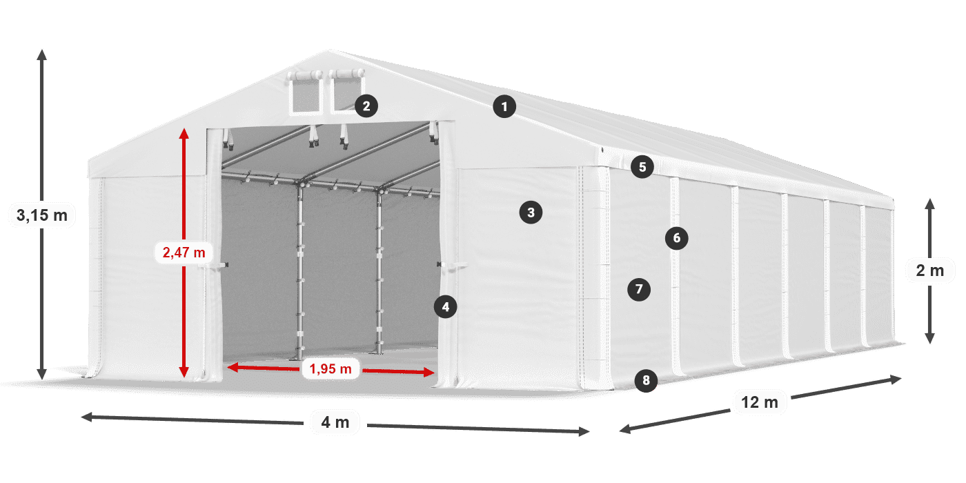 Tető: MS 580 PVC Falak: SD 500 PVC 2 m jelmagyarázat