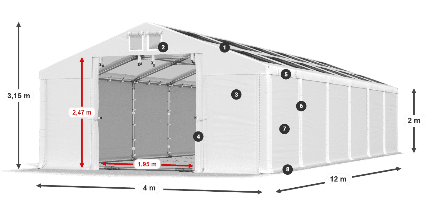 Tető: MS T 580 PVC Falak: SD 500 PVC 2 m jelmagyarázat
