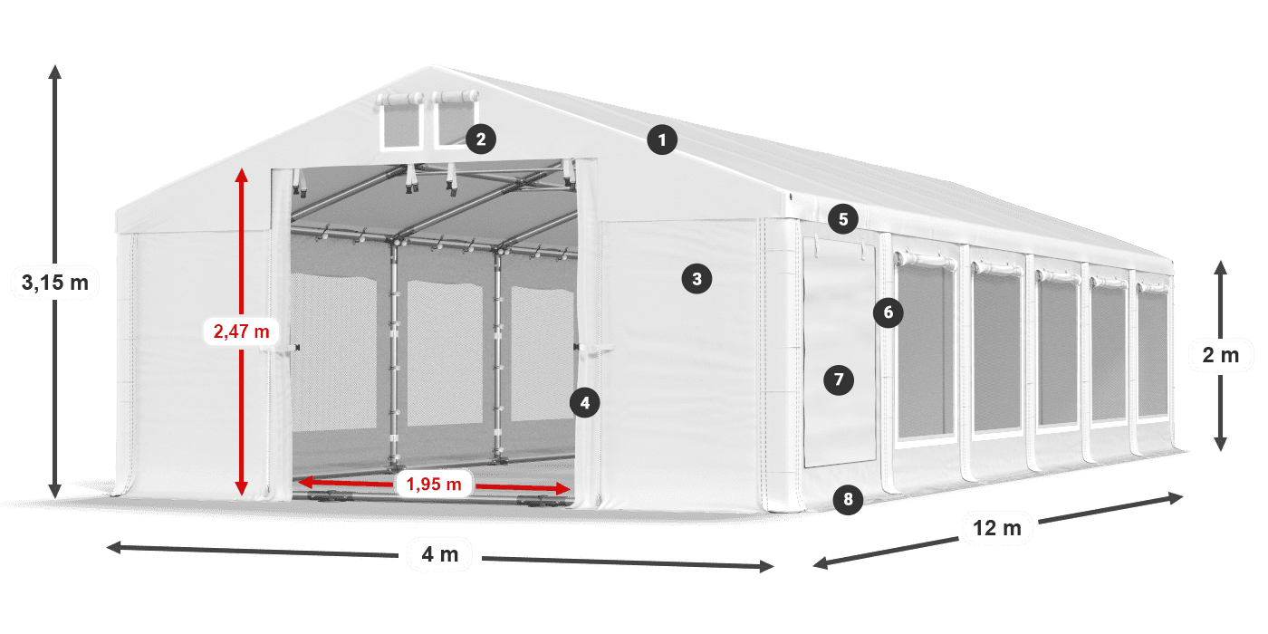 Tető: MS 580 PVC Falak: SD M 500 PVC 2 m jelmagyarázat