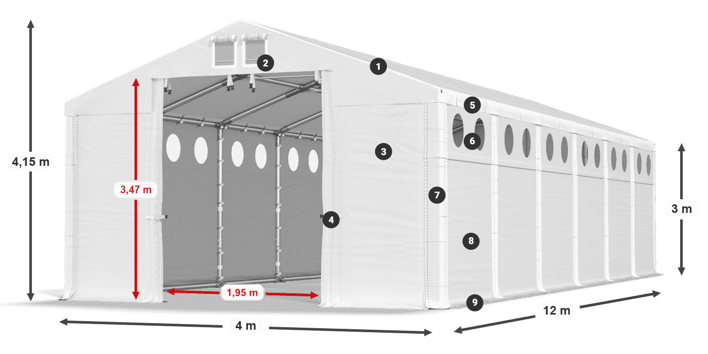 Tető: FR 620 PVC Falak: MS O 580 PVC 3 m jelmagyarázat