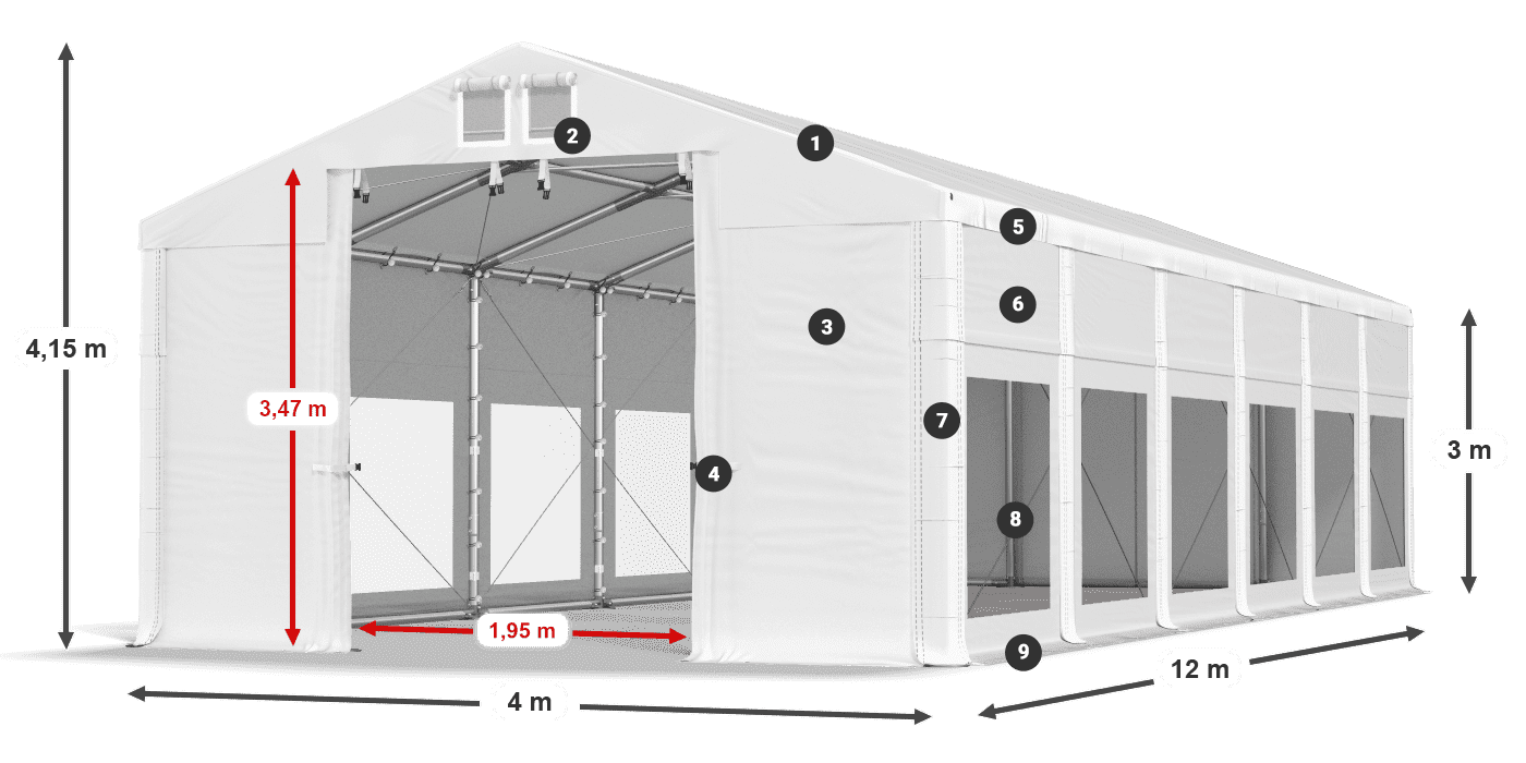 Tető: FR 620 PVC Falak: MS 580 PVC 3 m jelmagyarázat
