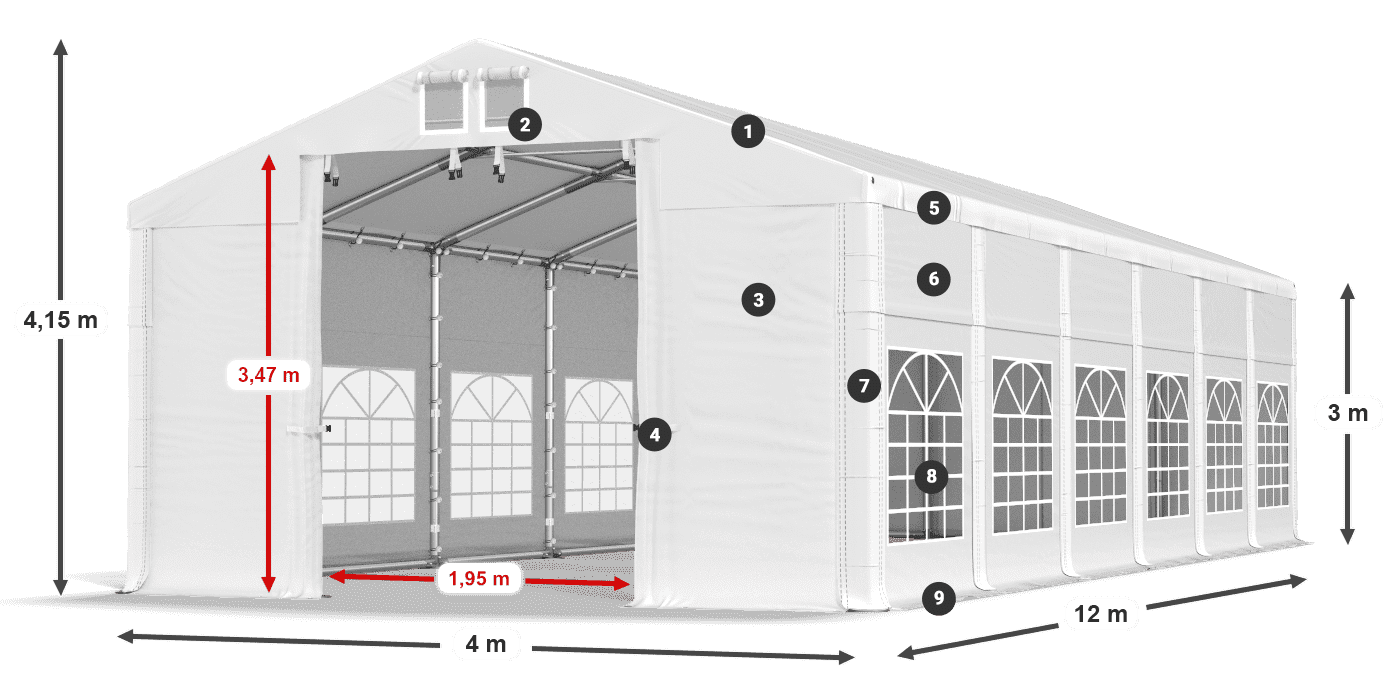 Tető: FR 620 PVC Falak: SD 500 PVC 3 m jelmagyarázat
