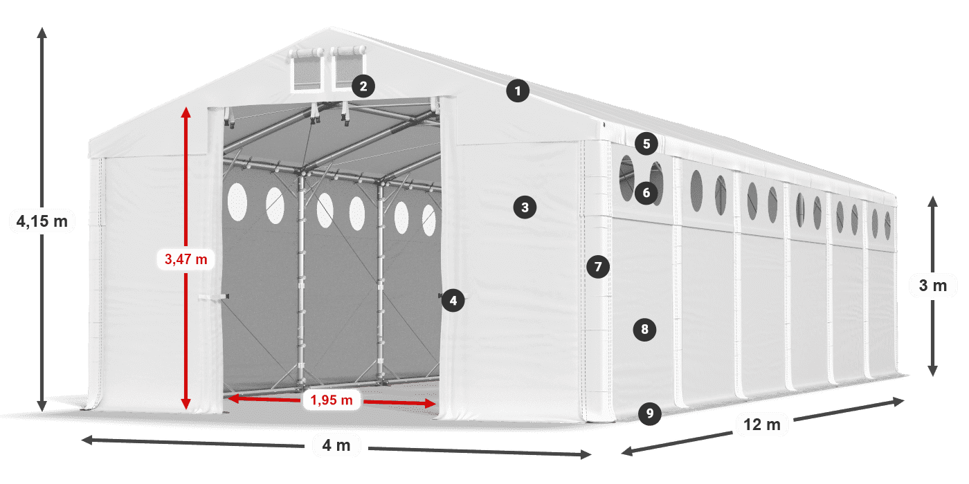 Tető: MS 580 PVC Falak: SD O 500 PVC 3 m jelmagyarázat