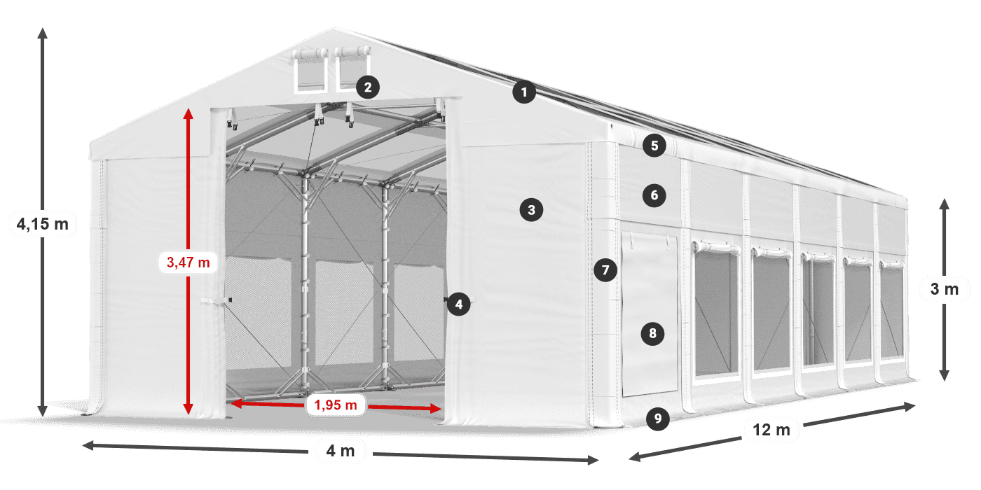 Tető: MS T 580 PVC Falak: SD M 500 PVC 3 m jelmagyarázat