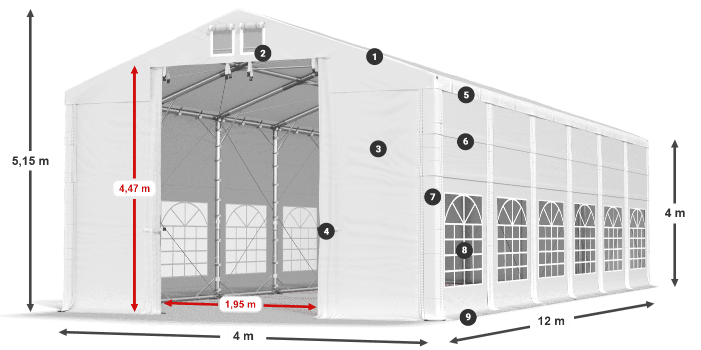 Tető: FR 620 PVC Falak: SD 500 PVC 4 m jelmagyarázat