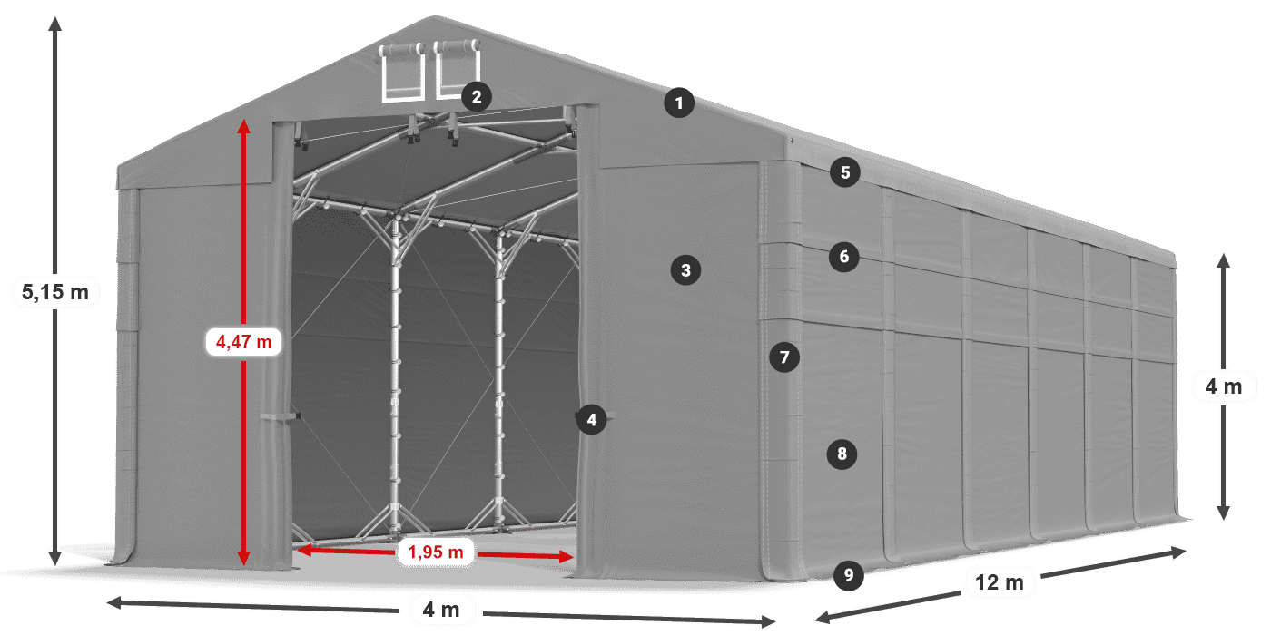 Tető: MS 580 PVC Falak: FR 620 PVC 4 m jelmagyarázat