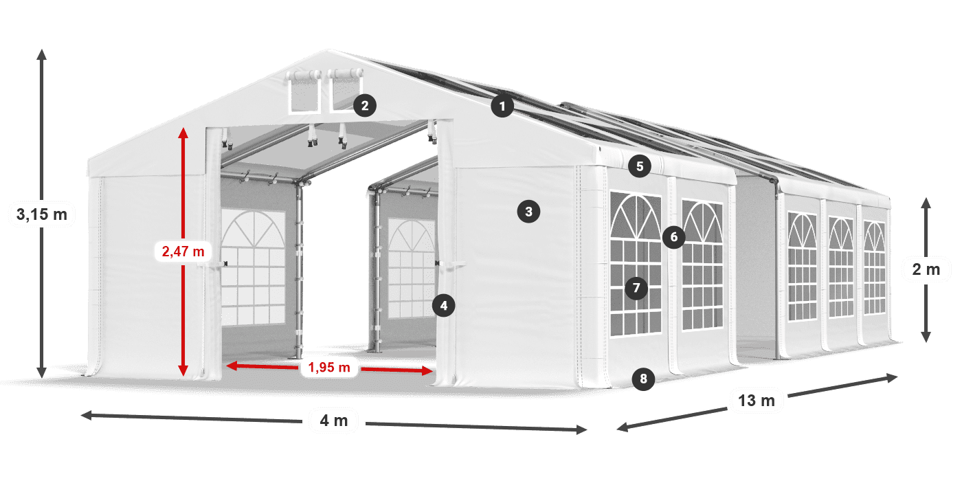 Tető: MS T 580 PVC Falak: FR 620 PVC 2 m jelmagyarázat