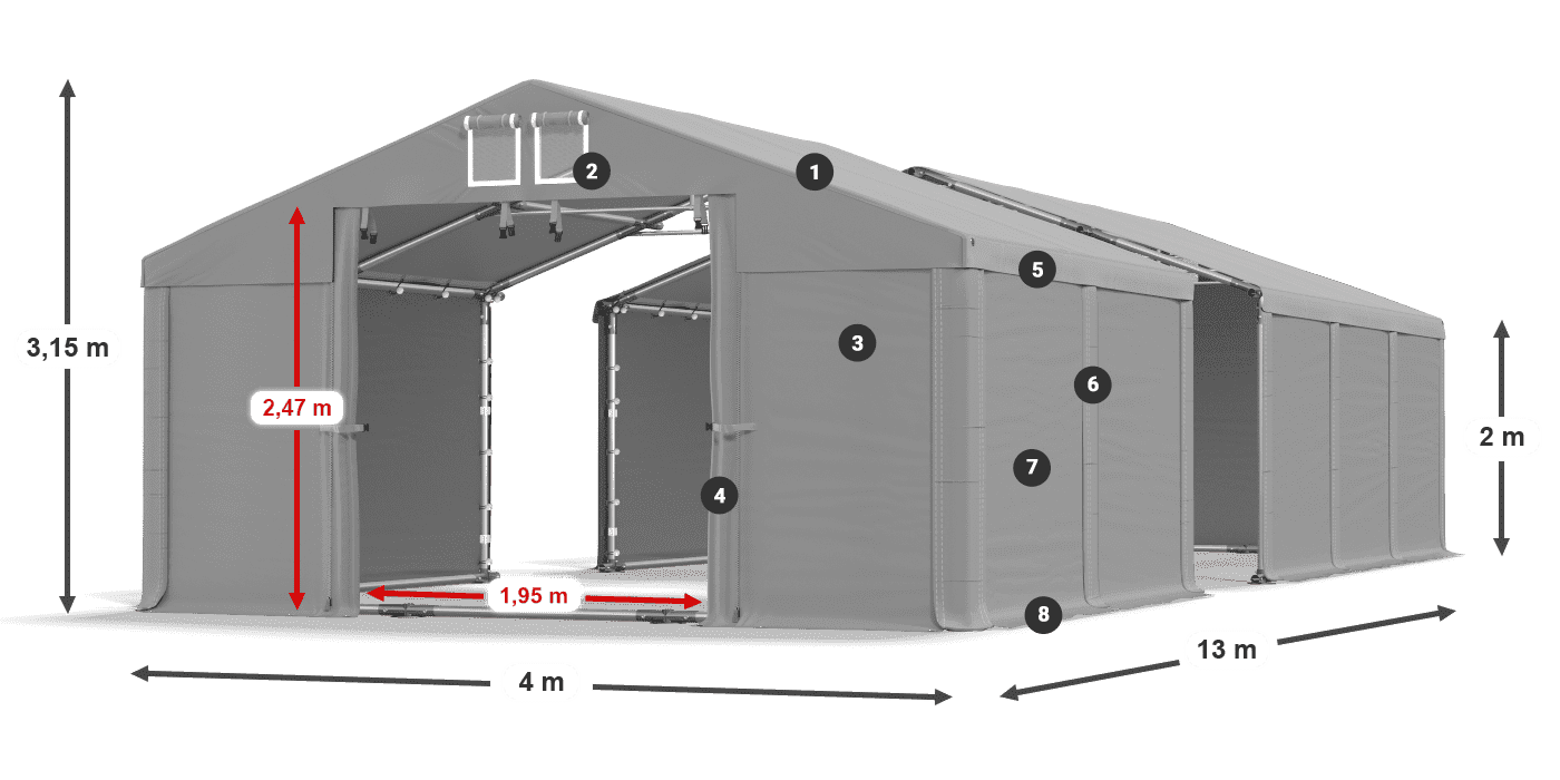 Tető: MS 580 PVC Falak: FR M 620 PVC 2 m jelmagyarázat