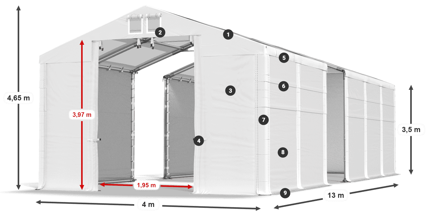 Tető: MS T 580 PVC Falak: SD 500 PVC 3,5 m jelmagyarázat