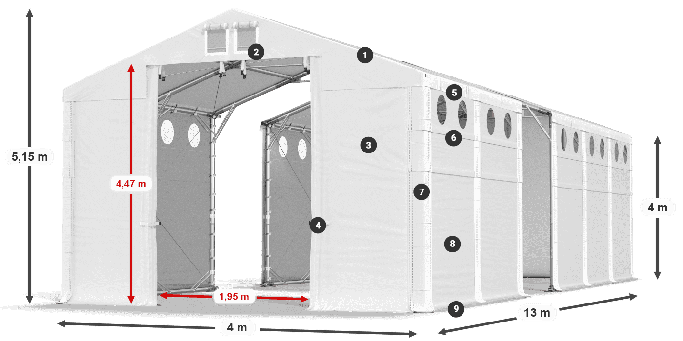 Tető: FR 620 PVC Falak: MS O 580 PVC 4 m jelmagyarázat