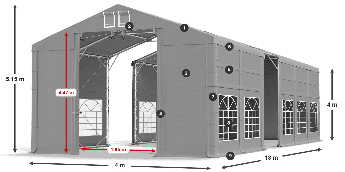 Tető: FR 620 PVC Falak: SD 500 PVC 4 m jelmagyarázat