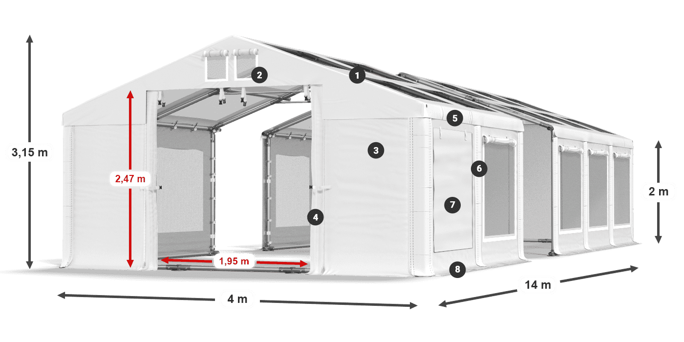 Tető: MS T 580 PVC Falak: SDM 500 PVC 2 m jelmagyarázat