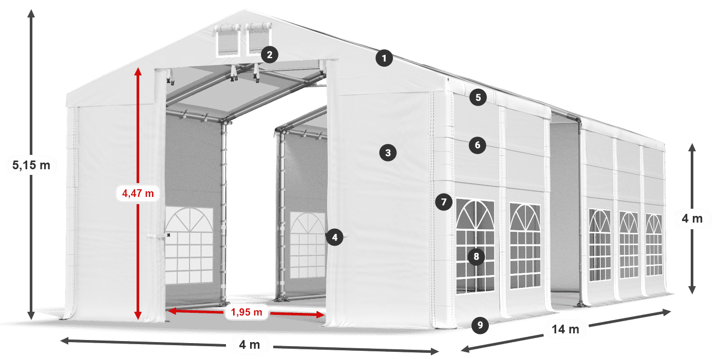 Tető: MS T 580 PVC Falak: FR 620 PVC 4 m jelmagyarázat
