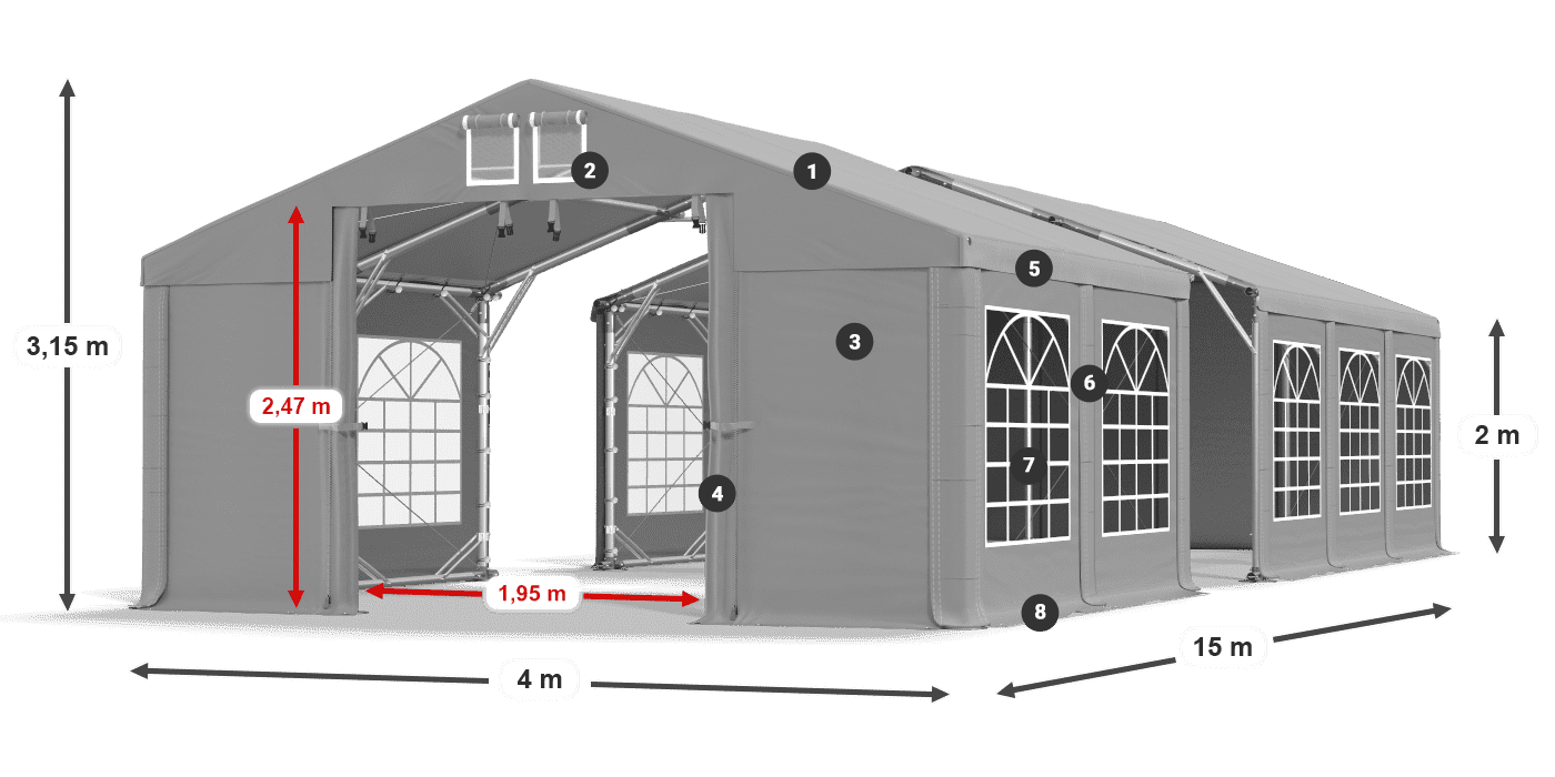 Tető: FR 620 PVC Falak: SD 500 PVC 2 m jelmagyarázat
